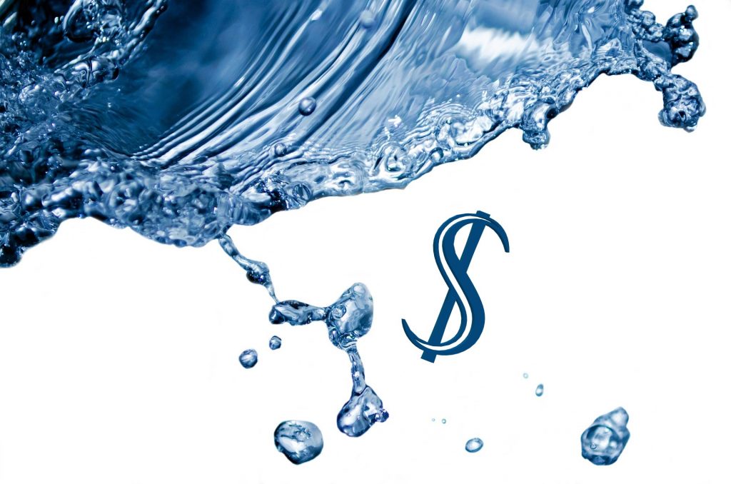 Water splashing with a blue dollar sign