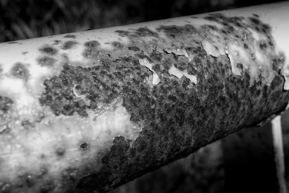 White rust corrosion on pipe