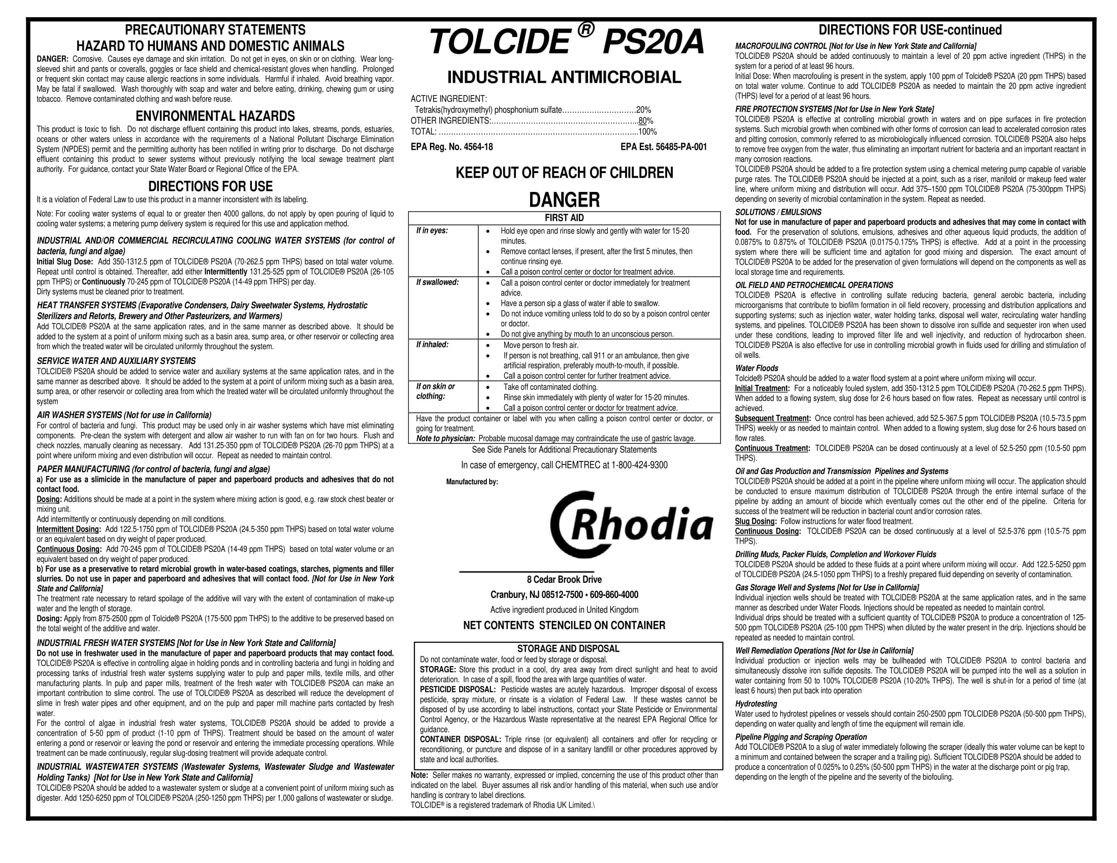 Tolcide PS-20A Datasheet