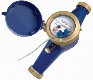 A blue water meter for a boiler