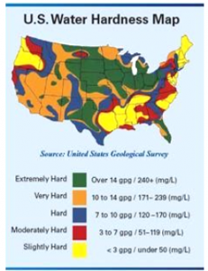 Water hardness map across the US