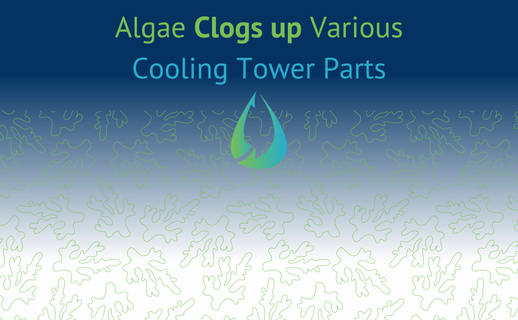 Algae clogs up various cooling tower parts.