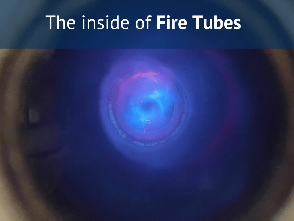A flame shown inside a boiler tube.