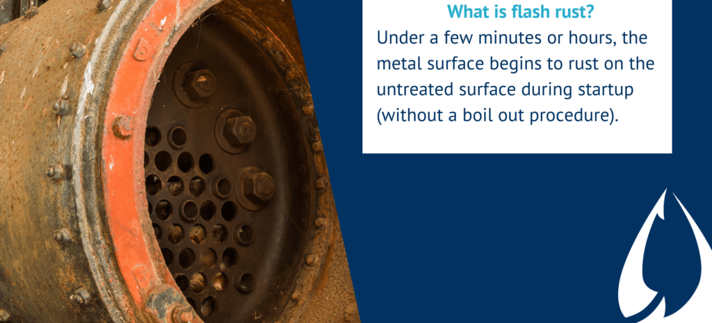 Definition of flash rust for steam and hot water boilers or closed loops.