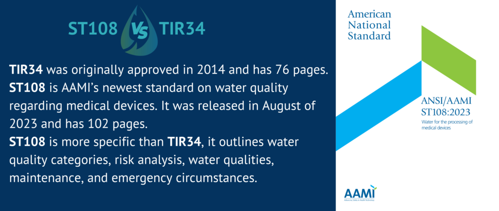 Side by side comparison of ST108 and TIR34 water quality guidelines.