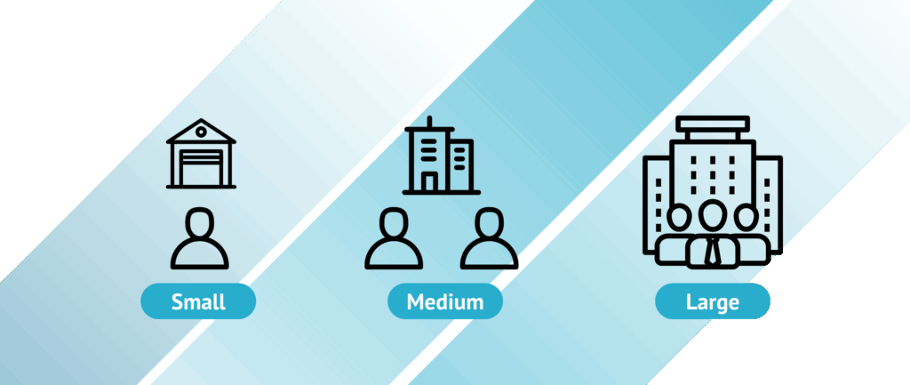 Small, medium, and large.